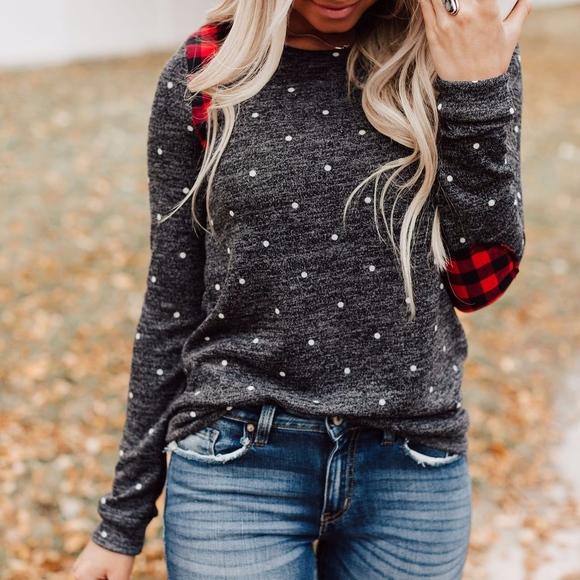 TAYLOR Polka Dot Plaid Detail Top - Picture 4 of 4